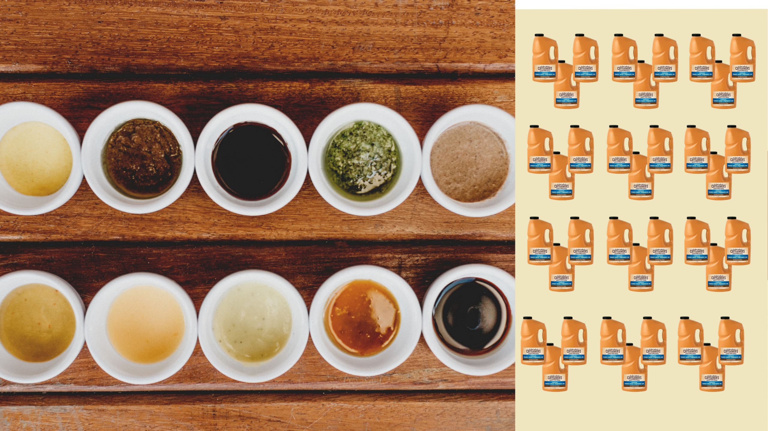 Variety of restaurant sauces including hot honey mustard and glaze flavours